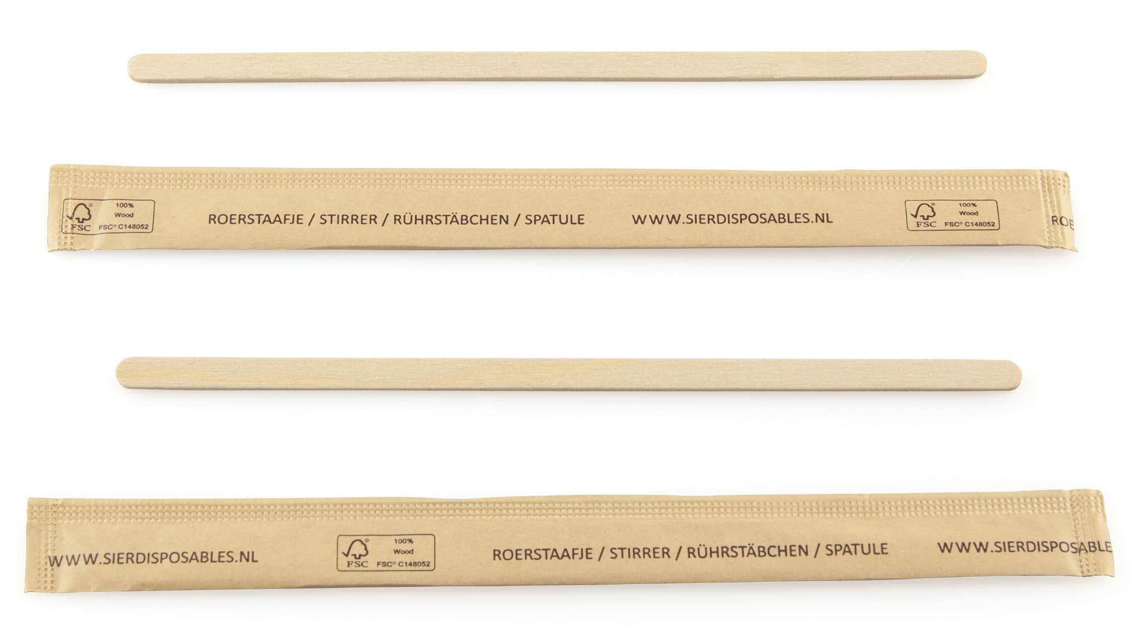 Roerstaafje Hout (Fsc) Per Stuk Verpakt In Fsc Papier, Dispenser Box 140 x 5 x 1,2mm (Set van 500)